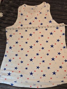 DSG White Tank Top with Blue and Red Star Print
